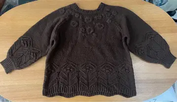 브라운 뜨개질 무늬 긴팔 니트 스웨터