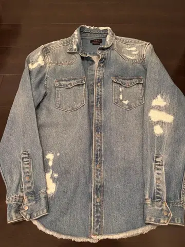 데미지 가공 데님 셔츠 긴팔 라이트 블루