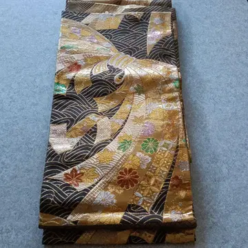 오비 블랙 골드 꽃무늬 파도 무늬 예복 정장 축하 오비