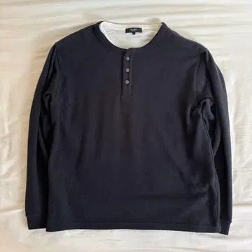 빔즈 하트 L 페이크 레이어드 헨리넥 긴팔 T셔츠 네이비