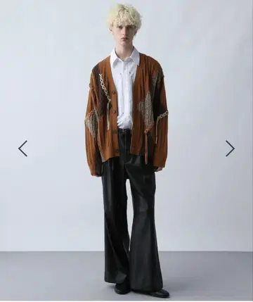 HARE 하이쇼크 스티치 니트 가디건 스웨터 오렌지