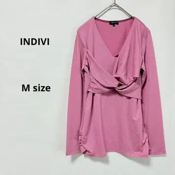 INDIVI 인디비 V넥 티셔츠 M 핑크 긴팔 트위스트