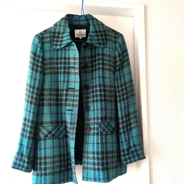 seninon 체크 무늬 울 혼방 숏코트