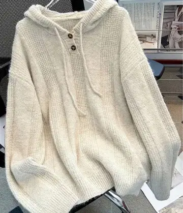 후드 부착 아이보리 오버 사이즈 니트 한국