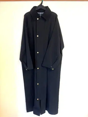 블랙 롱 코트 코듀로이 옷깃 체크 안감