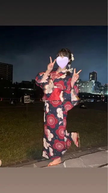 빨간색과 네이비 유카타 오비 6점 세트