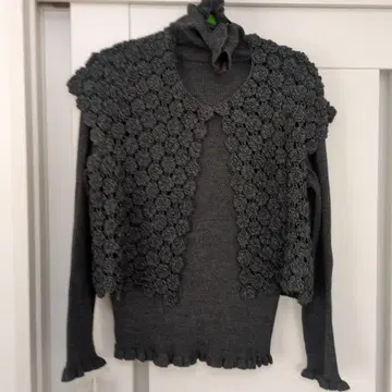 꽃 모티브 레이스 편직 긴팔 스웨터