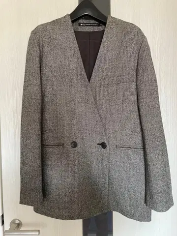 노카라 더블 버튼 자켓 헤링본 무늬