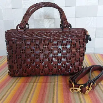 브라운 가죽 뜨개질 핸드백 숄더백