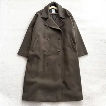 LEPSIM 울 더블 롱 코트 체스터 코트 카키 F