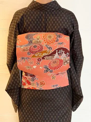 염색 캐주얼 오비 살몬 핑크 꽃 풍경