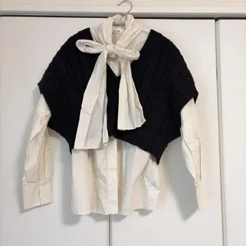 SNIDEL 케이블 짜임 니트 베스트 블랙 셔츠 세트