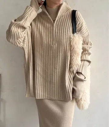 DouDou 하프 지퍼 풀오버 + 니트 원피스 세트