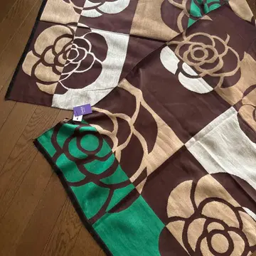 까멜리아 장미 패턴 대형 스톨 실크 터치 꽃무늬 스톨 브라운 그린