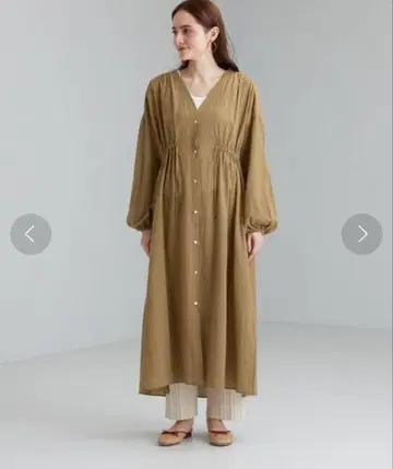 브라운 긴팔 셔츠 원피스 그린 라벨 릴랙싱