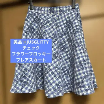 JUSGLITTY 체크 플로키 플레어 스커트 사이즈 2