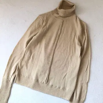 장 폴 고티에 하이넥 니트 얇은 소재 베이지 리브 울