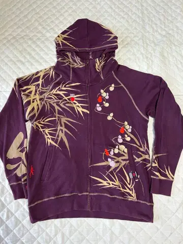 산마루이치 산마루이치 개구리 보라색 자수 풀 지퍼 후드티 XXL