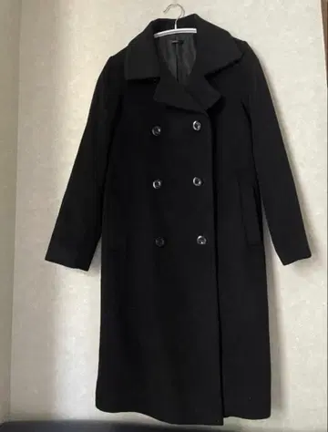 미사용 ROSSO 블랙 더블 브레스트 롱 코트
