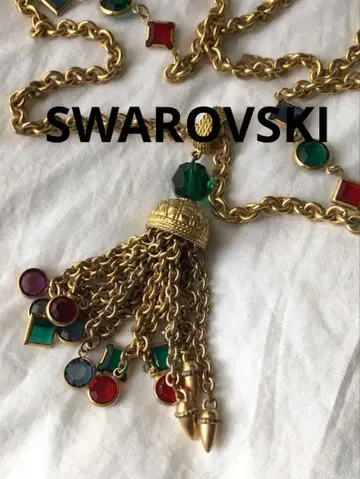 빈티지 SWAROVSKI 골드 롱 목걸이 멀티 컬러