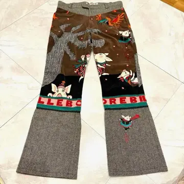 알베로베로 돼지 패턴 이소재 절개 벨로아 트위드 팬츠 M