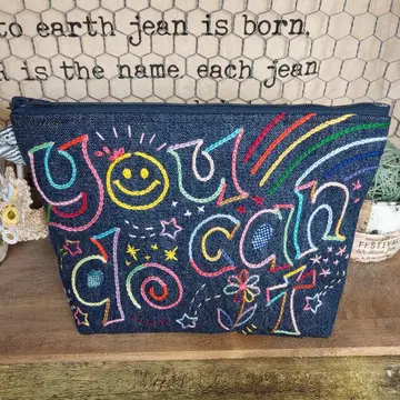 자수 데님 파우치 No.208 데님 리메이크 데님 패치워크 화장품 파우치