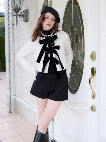 프론트 리본 니트탑 IVORY