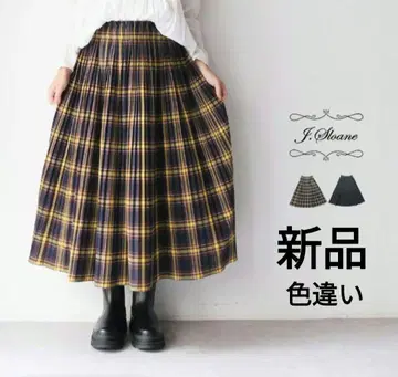 택 포함 새상품 j.sloane 체크 플리츠 스커트 일본제 M 브라운
