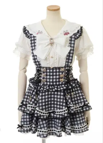 LIZLISA 사다리 리본 깅엄 티어드 치마바지