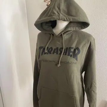 THRASHER 후드 부착 카키 트레셔 후드티