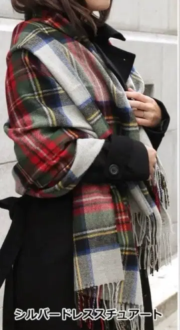 로캐론 대형 스톨 담요 무릎담요 체크 실버 드레스 스튜어트