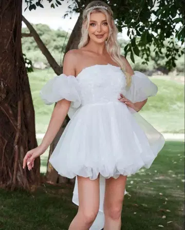 화이트 오프숄더 웨딩 드레스 브라이덜 사전 촬영