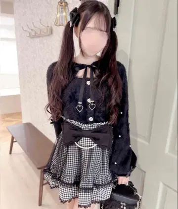 MARS 마즈 모에냥짱 콜라보 프론트 오픈 새틴 리본 니트