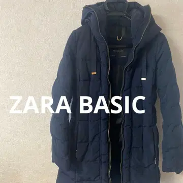 ZARA BASIC 후드 부착 다운 자켓 S 네이비