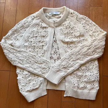 ZARA 아이보리 레이스 니트 가디건