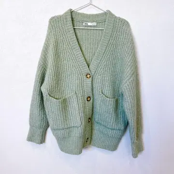 ZARA 자라 민트 그린 가디건 두꺼운 원단