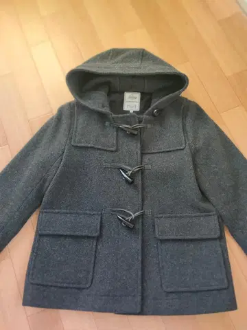 그레이 더플 코트 후드 부착