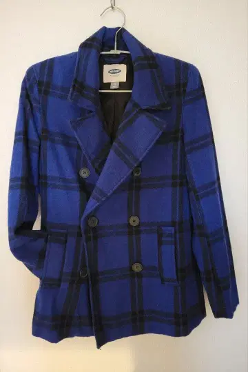 파랑과 블랙 체크 코트