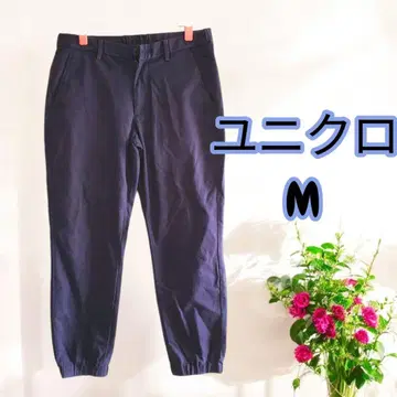 유니클로 캐주얼 팬츠 파랑 와이드 크롭 바지 여성용 네이비