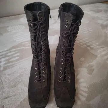 NO NAME 브라운 레이스업 롱 부츠