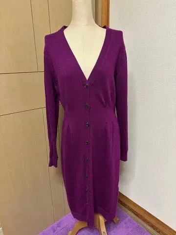 아모르카프리스 퍼플 버튼 롱 가디건 38 새상품급