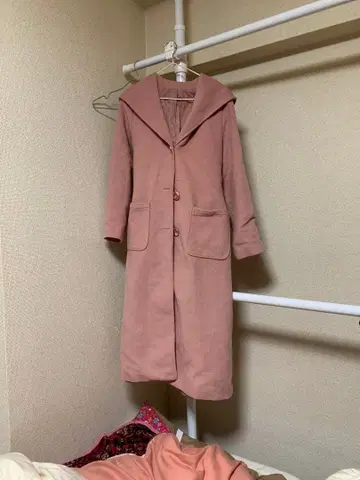 Lily Brown 후드 부착 롱 코트 핑크 F