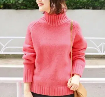 이에나 IENA AQUA 로우게이지 하이넥 풀오버 핑크