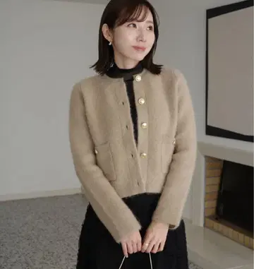 anuans 캐시미어 블렌드 노카라 니트 자켓