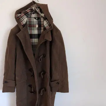 브라운 더플 코트 체크 안감