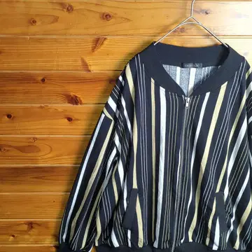 CHIP CLIP 점퍼 블루종 집업 스트라이프 블랙 2XL