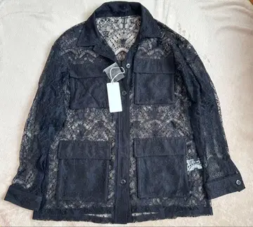 택 포함 미사용 새상품 HARE 레이스 셔츠 레이스 포켓 24SS 블랙