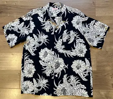 SUNSURF 아로하 셔츠 레이온 100% 복각 하와이안 셔츠 블랙