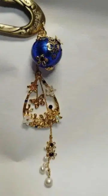 시미즈자카 유리관 헤어콤 파랑 구슬 골드 teftef