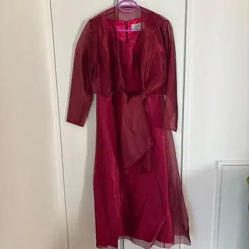 버건디 롱 드레스 시스루 가디건 포함